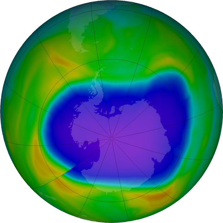 Antarctic ozone map for 26 October 2020